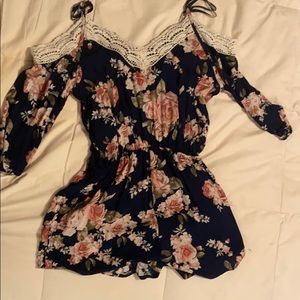 Navy blue floral romper